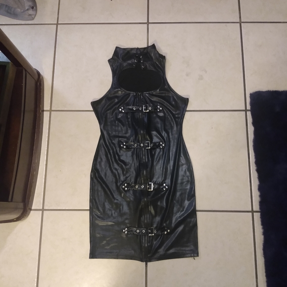 DSM Dominatrix lace Zip Buckle Up Pleather Dress - Picture 11 of 14